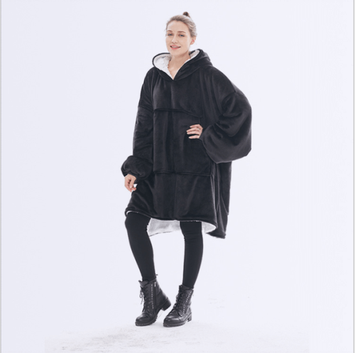 Oversized Wearable Blanket for Ultimate Warmth & Comfort in black, a soft cocoon sherpa throw for cozy nights.