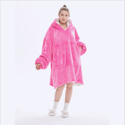 Oversized Wearable Blanket for Ultimate Warmth & Comfort in pink, showcasing soft cocoon sherpa throws.