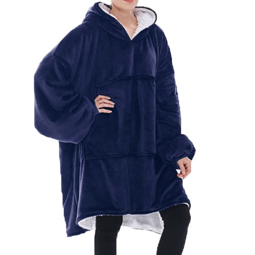Oversized Wearable Blanket for Ultimate Warmth & Comfort in navy color featuring soft cocoon sherpa throws design.