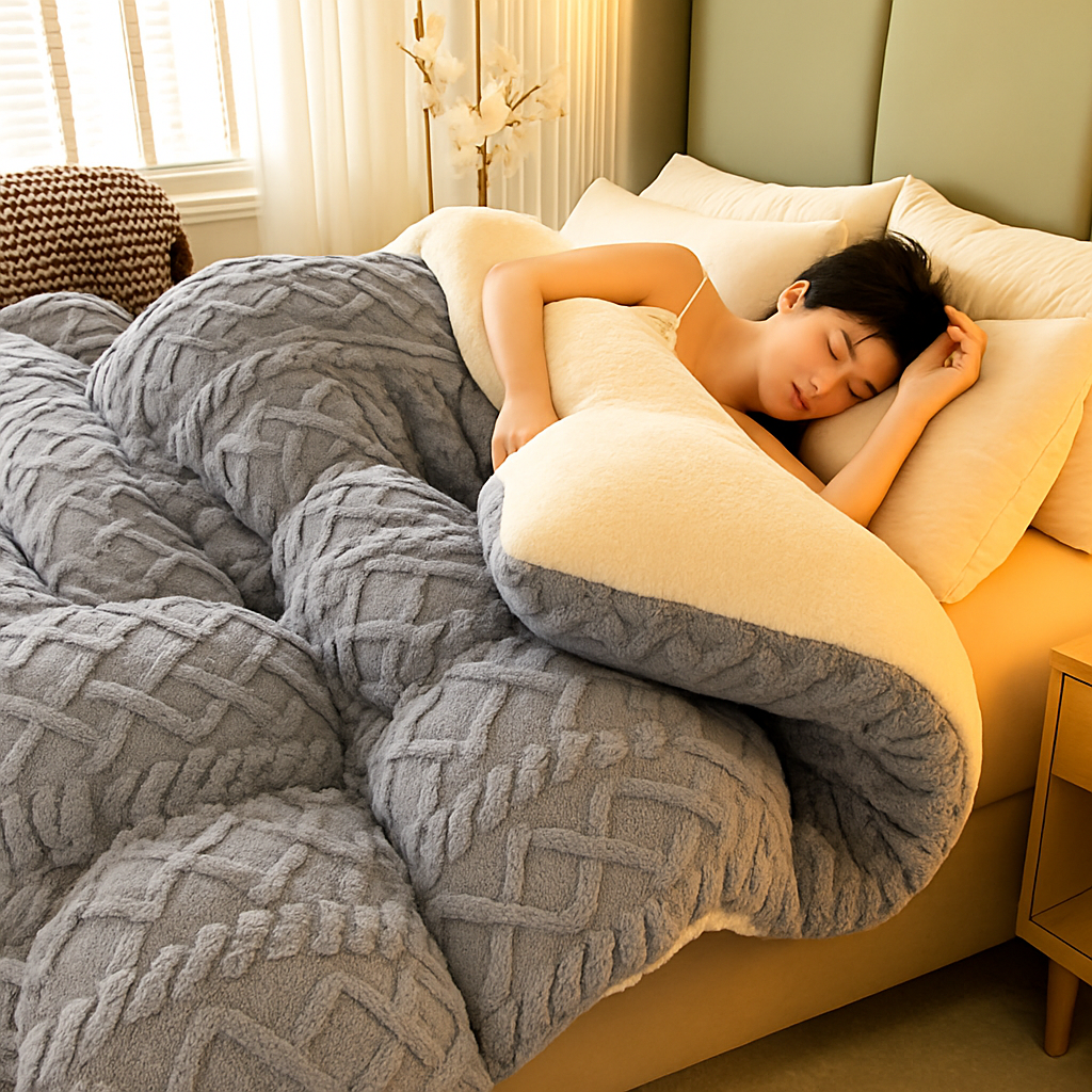 ✨ Cozenova® Ultra-Puffy Sherpa Comforter – Premium Woven Design